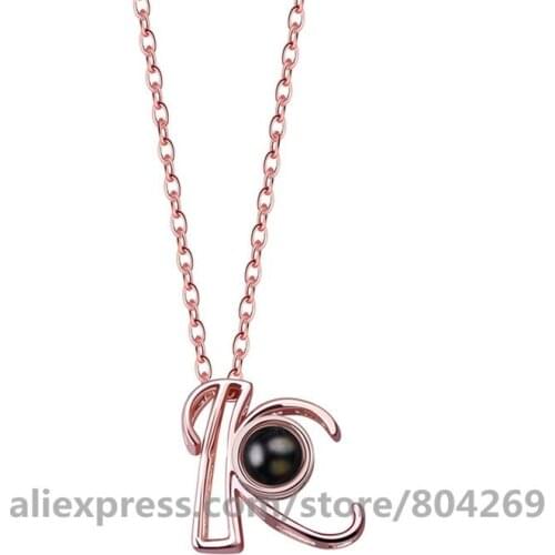 Wholeslae New Rose Gold Love 100 Language I love You Necklace Memory Projection Pendant 26 Letter Necklace