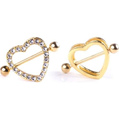 1pc Nipple Piercing Double Layer Sexy Women Breast Lady Heart Shaped Rhinestone Shiny Luxury Fashion Jewelry Gold Decoration