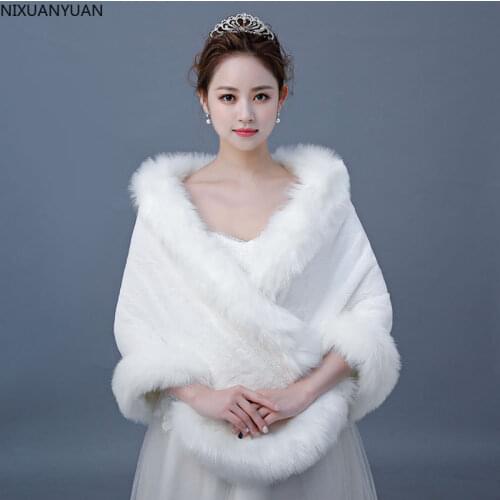 Faux Fur Bridal Shawl Wraps Marriage Womans Shrug Bride Winter Coat Wedding Party Boleros Jacket Cloak Cover Up