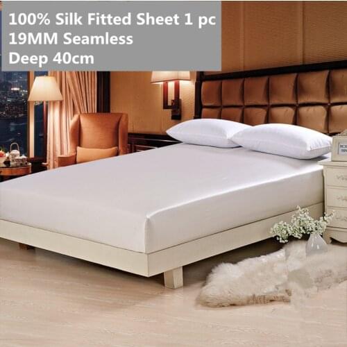 Silk Fitted Sheet 1pc Deep 40cm 19MM Seamless Solid Color Multicolor 100% Mulberry Soft Sheet Customizable Size ls030019003