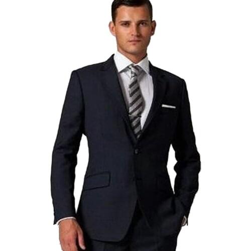 Midnight Blue Tuxedo Custom Made Groom Suit Bespoke Dark Navy Blue Custom Tuxedo Wedding Suits For Men 2 Button Man Wedding Suit