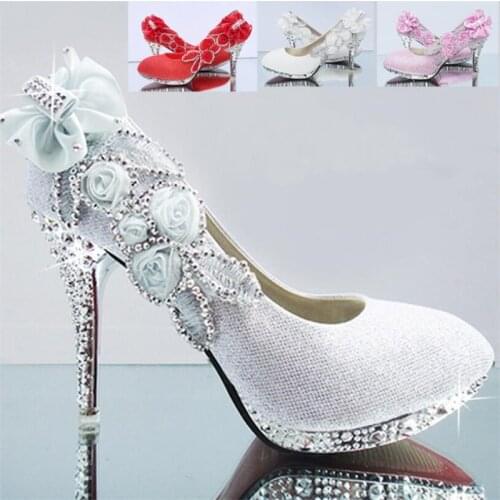 Waterproof platform high-heeled bridal shoes fashion with round head large size 41 solid color rhinestone belt with single shoes