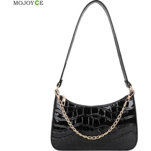 Vintage Women PU Leather Alligator Pattern Shoulder Underarm Bag Casual Ladies Pure Color Chain Small Hobos Handbags Purse