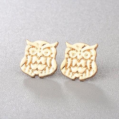 Chandler Trendy Minimal Wise Night Owl Shaped Stud Earrings Smart Bird Earring For Women Piercing Metallic Cute Animal Jewelry