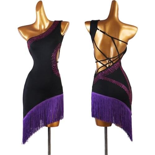 Professional Latin Dance Competition Dress Sexy Off-Shoulder Backless Cha Cha Samba Performance Costume Practice Wear VDB3819