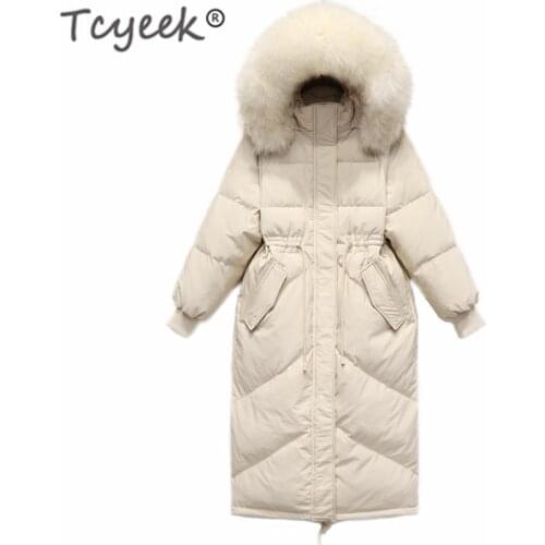 Tcyeek Winter White Duck Down Jacket Women Brand Clothes 2020 Korean X-Long Down Coat Large Fur Hooded Overcoat Hiver LW1638