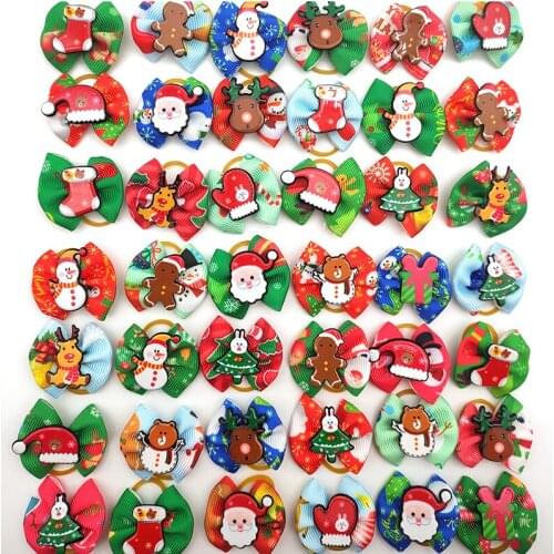 30/50 Pc Christmas Puppy Dog Hair Bows Rubber Bands Pet Dog Hair Grooming Accessories Xmas Pet Supplies Dog Bows Accessories
