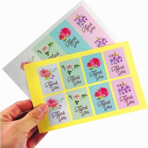 80pcs/lot Beautiful Romantic Flower Thank You Rectangle Seal Sticker For Gift And DIY Sticker