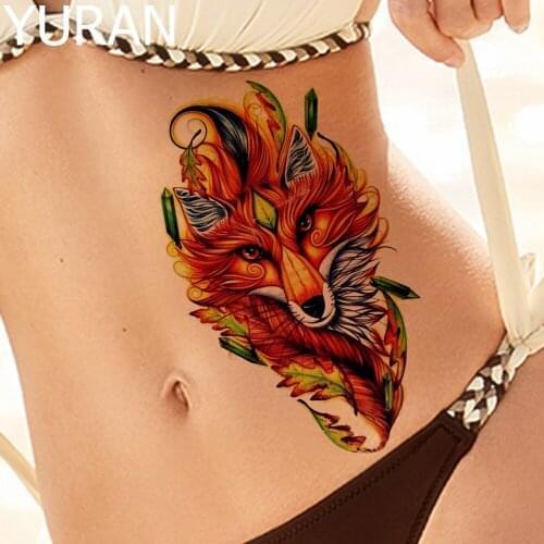 Watercolour Sexy Tribal Fox Temporary Tattoo Stickers Women Waist Totem Flash Tattoos Fake Henna Waterproof Tatoo Summer Style