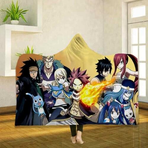 Anime Fairy Tail 3D Printing Throw Hooded Blanket Wearable Warm Fleece Bedding Office Quilts Soft Adults Travel
