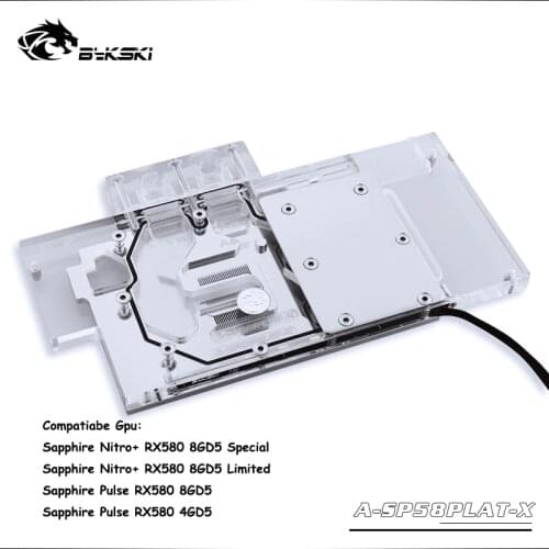 BYKSKI Full Cover Graphics Card Block use for Sapphire Nitro+ Radeon RX 570 / 580 / 590 8GB GDDR5 (11265-01-20G) Copper Radiator