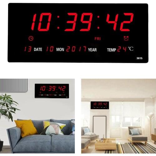 Digital LED Screen Wall Clock Calendar Time Backlight with Temperature Meter Thermometer Home office School Projection USB