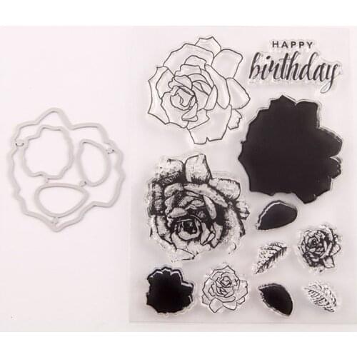 Flower Happy Birthday Seal Stamp With Cutting Dies Stencil Set DIY Scrapbooking Embossing Photo Album Decorative Paper Card Art