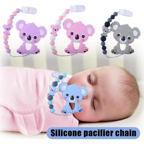 Baby Sleeping with Pacifier Baby Food Grade Silicone Cartoon Koala Teether Pacifier Clip Chain Teething Toy Bite Toy