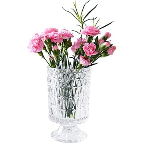 Crystal Glass Vase European Style Carved High-Foot Hydroponic Dried Flowers Fresh Room Table Decoration Ornaments