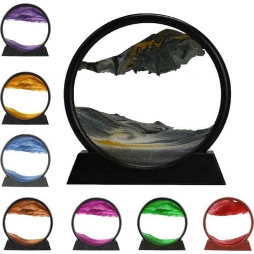 7/12inch Moving Sand Art Picture Round Glass 3D Deep Sea Sandscape In Motion Display Flowing Sand Frame Sand Painting