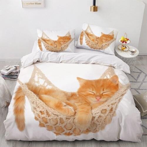 3D Bedding Set White Pink Duvet Quilt Cover Comforter Bed Linen with Pillowcase King Queen Size Dog Pet Cat Cartoon Print Design