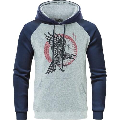 Viking legend Ragnars raven Mens Raglan Hooded Sweatshirt 2019 Autumn Casual Hoodie Fleece Warm Men Pullover Hip Hop Streetwear