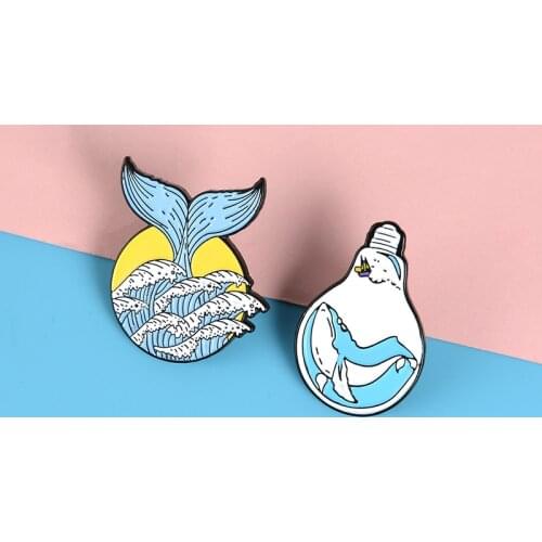 Whale Spindrift Summer Holiday Ocean jewelry Blue Sea wave Bulb brooch Men women clothing backpack bag accessories Pins For Gift