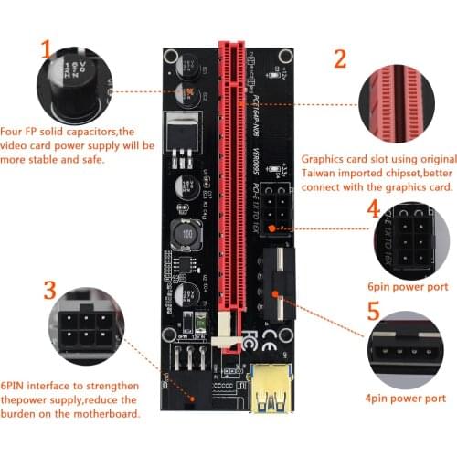NEW 10PCS 3 IN 1 PCI E Extender USB 3.0 SATA to 6pin Adapter Cable PCI-E Riser 009s Card Mining Riser For Video Card Riser Card