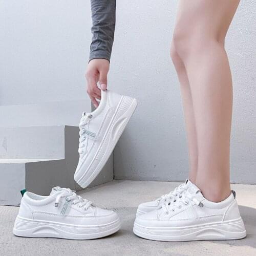 The New Little White Shoes Thick Bottom Sponge cake Shoes Women 2021 Casual Spring/Autumn Lace-up Concise Breathable All-match