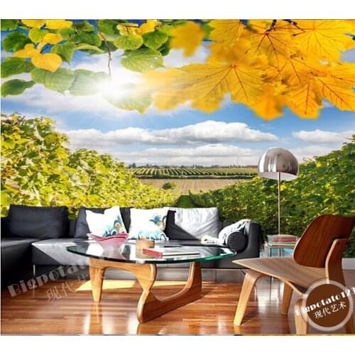 Custom 3D large murals,beautiful fantasy yellow leaves vineyard manor landscape , living room sofa TV wall bedroom wall paper