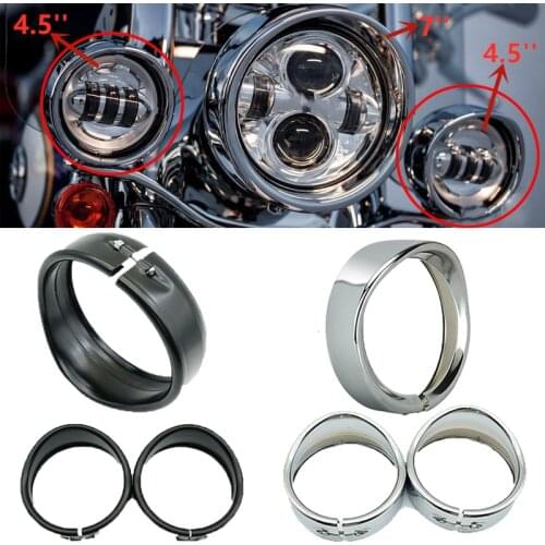 Motorcycle Black/Chrome 7'' Headlight Headlamp Trim Ring 4.5" Fog Lamp Trim Ring For Har-ley Touring Road King Electra Glide FLD