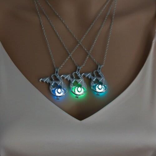 Dragon Glow in the Dark Necklaces Women Luminous Stone Pendant Necklaces Sliver Plated Man Necklace Jewellery