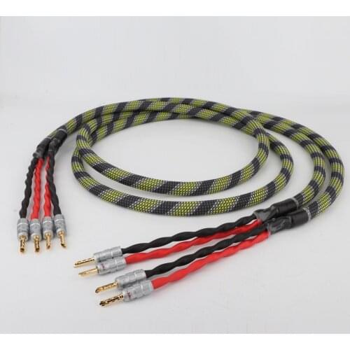 Pair LS-180 High-end OCC Silver-Plated Speaker Cable Speaker Wire With Z Type Plug Banana Plug For HiFi Systems
