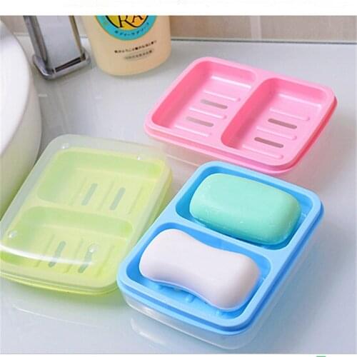 Plastic Double Soap Dishes Soap Dish Drain Soapbox With Cover Soap Dish Box Soap Holder Bathroom Accessories