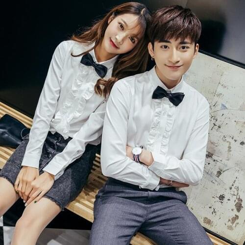 Plus Size 5XL 4XL Long Sleeve Ruffed Tuxedo Shirt Slim Fit Mens Womens Tuxedo Shirt With Bow Tie Couple Office Wear Blouses