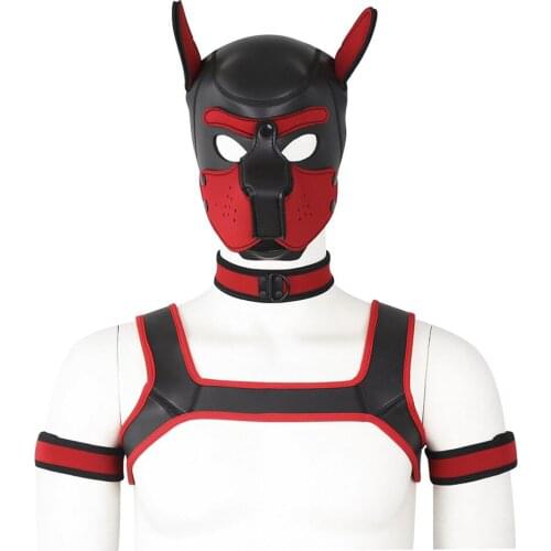 M/L Dog Hood SM Harness Strap Set Unisex For Couples Role Play Armband Chest Band Neck Fetish Mask Sex Slave Bondage Accessories
