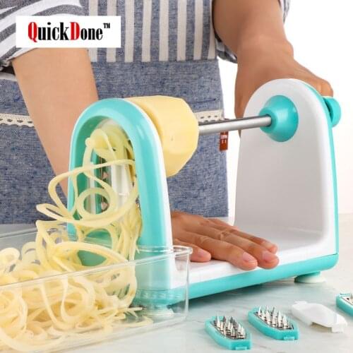 QuickDone Manual Vegetable Cutter Slicer Spiral Potato Carrot Onion Grater Four Julienne Built-in Blades Kitchen Tools AKC6106