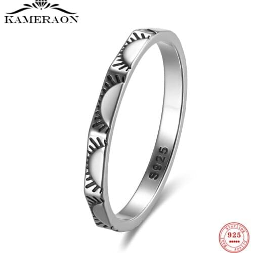 S925 Sterling Silver Oxide Ring Light Shape Fine Jewelry for Women Simple Thin Stylish Ring Gift Silver Finger Rings