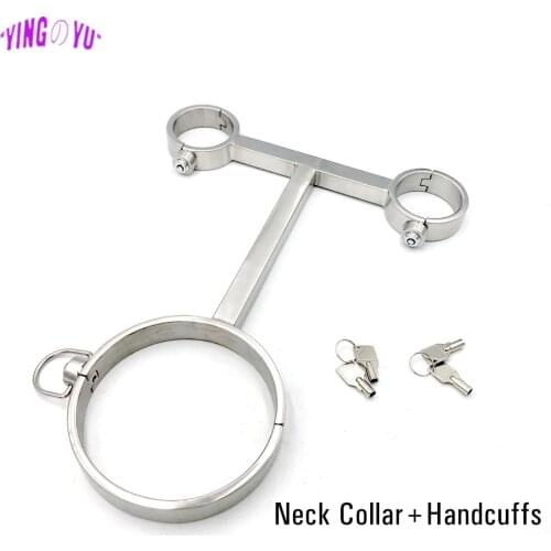 Sexy BDSM Bondage Gear Slave Stainless Steel Handcuffs Neck Collar Adult Games Erotic Accessories Sex Toys For Couples Women Men