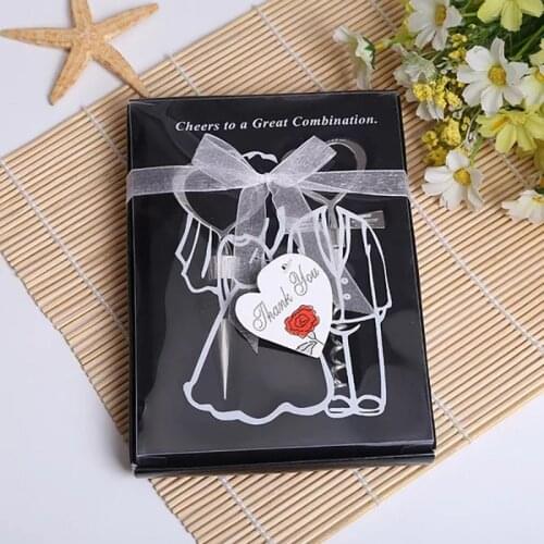 Heart Shape Combination Couple Wine Bottle Opener Bride Bridegroom Bottle Stopper Corkscrew and Stopper Wedding Souvenirs Gift