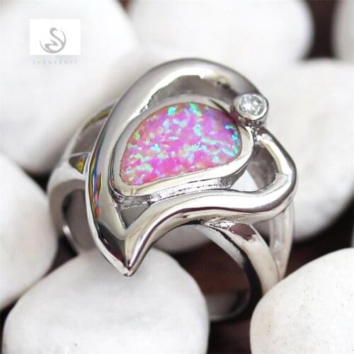 SHUNXUNZE pink opal vintage Engagement wedding rings for men and women Heart Love dropshipping Rhodium Plated R167 size 6 7 8 9