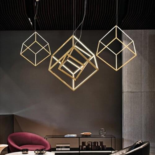 Post-modern Square Box Geometry Line LED Pendant Lights Restaurant Bar Kitchen Hanging Lamps Living Room Home Decor Hanglamps