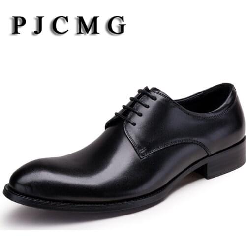 PJCMG Fashion New Black /Red/Browm Oxfords Formal Dress Lace-Up Pointed Toe Genuine Patent Leather Business Man Wedding Shoes