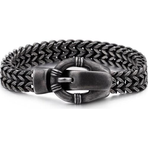 Vintage Black Mens 12mm 9'' Stainless steel Casting Fashion Clasp Bracelet 88g free shipping