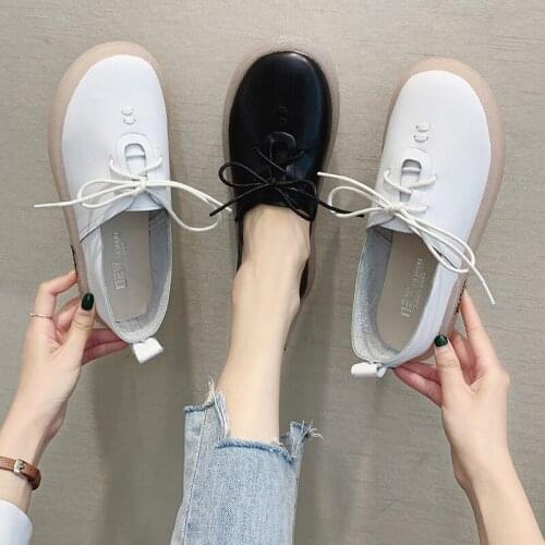 Womens Retro Small Leather Shoes Harajuku Style Big Head Doll Shoes Students Wild Flat Casual Shoes Mori Single Shoes U19-12