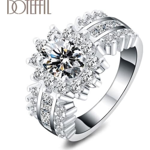 DOTEFFIL 925 Sterling Silver AAA zircon shiny Ring Classic For Women Fashion Wedding Engagement Party Gift Charm Jewelry