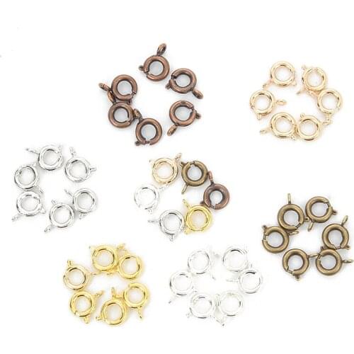 50pcs/lot Gold Spring Ring Clasp With Open Jump Ring jewelry Clasp For Chain Connectors Finding Necklace Bracelet Jewelry Making