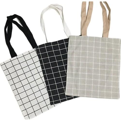 8PCS / LOT Reusable Canvas Shopper Bag Women Single Shoulder Canvas Cotton And Linen Double-Sided Cloth Bag Folding Storage Bag