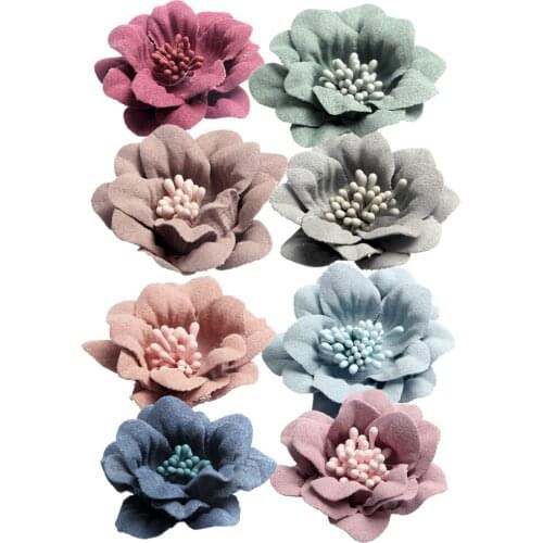 10 Piece Fabric Camellia Flower Embellishments Applique For DIY Womens Hair Acessories 4.5cm
