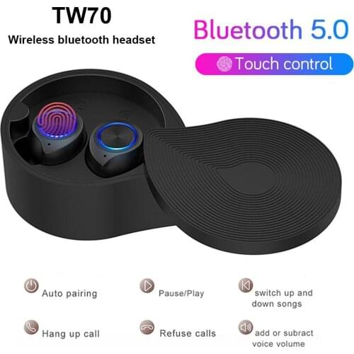 TW70 Mini Wireless bluetooth headset BT5.0 In-Ear Earbuds Earphones Touch Control 3D Stereo Earpiece With Charge Box