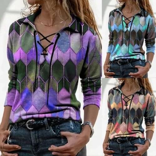 Geometric Print Blouse Casual Womens Tops and Blouses V Neck Tops Female Office Shirt Long Sleeve Pullovers Blusas Mujer De Moda