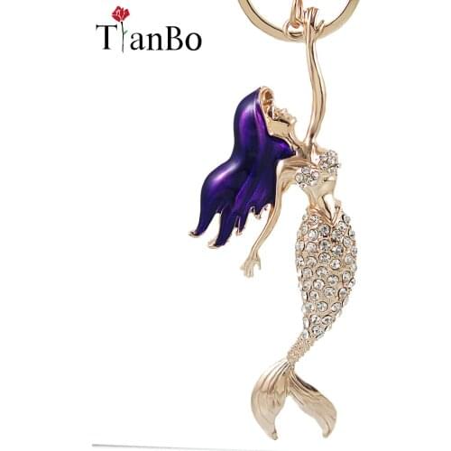 Mermaid Sea-maid Key Chains Rings Holder Enamel Crystal Purse Bag Buckle Pendant For Car Keyrings KeyChains Jewelry Gift