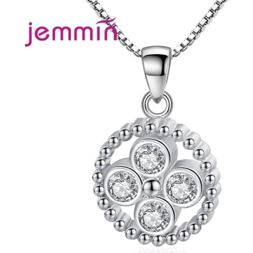 Korean Style 925 Sterling Silver Mystic Sign Pendant Necklace with Chain Clear Cubic Zircon Stone Metal Neck Bijoux for Women