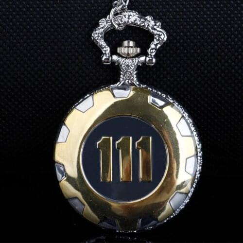 Silver Gold Game Fallout Creative Text 111 Quartz Pocket Watch Analog Pendant Necklace Mens Watches Womens Mens Gifts
